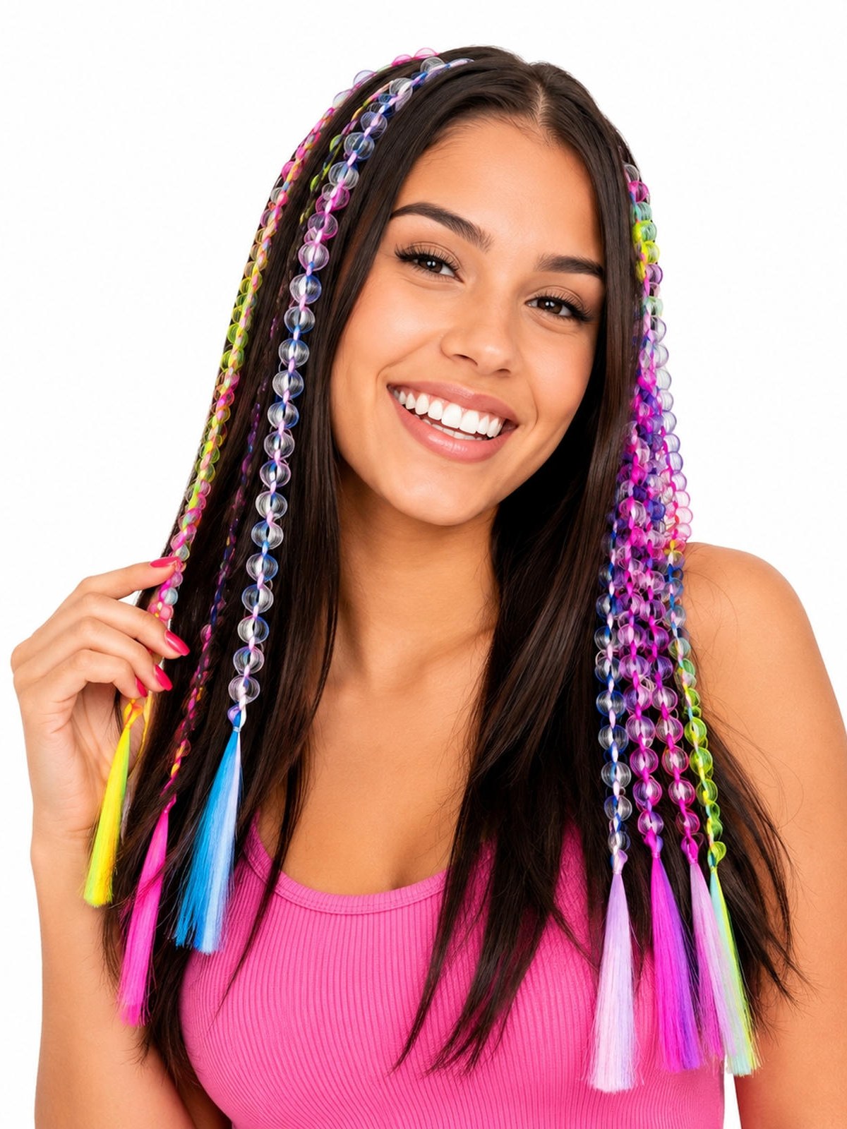 Aplique Trança de Cabelo Colorida Elástico Infantl 12 Peças