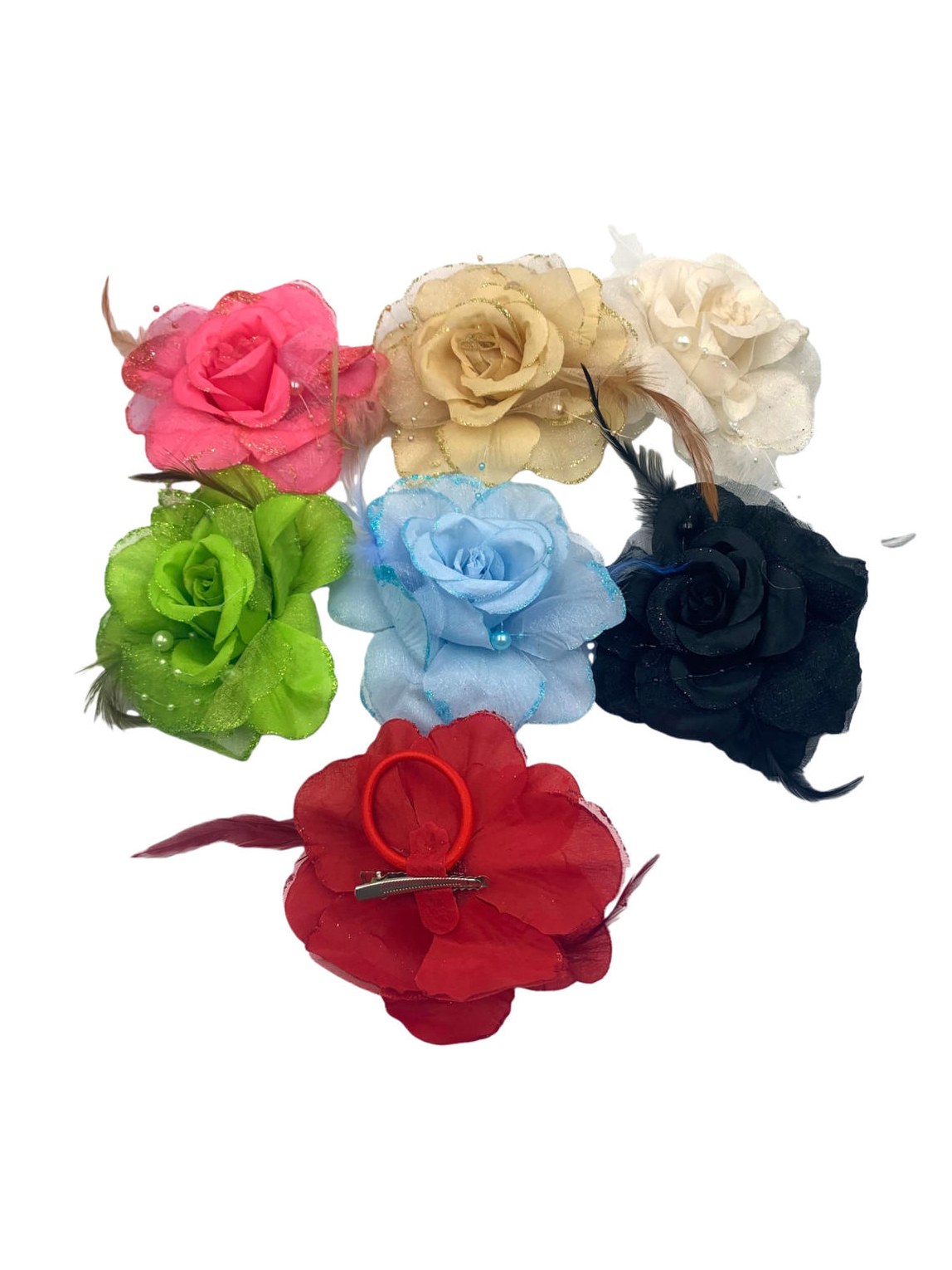 Bico de Pato e Rabicó de Flor Enfeite Cabelo Kit 12 Peças