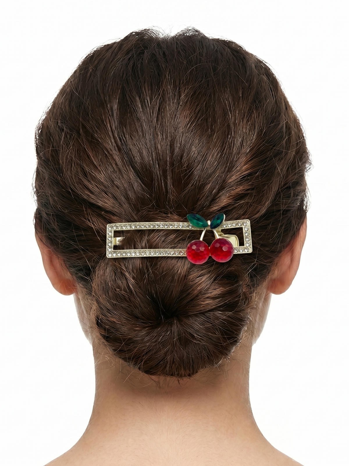 Bico de Pato Presilha Cabelo Cereja Strass Kit 12 Peças