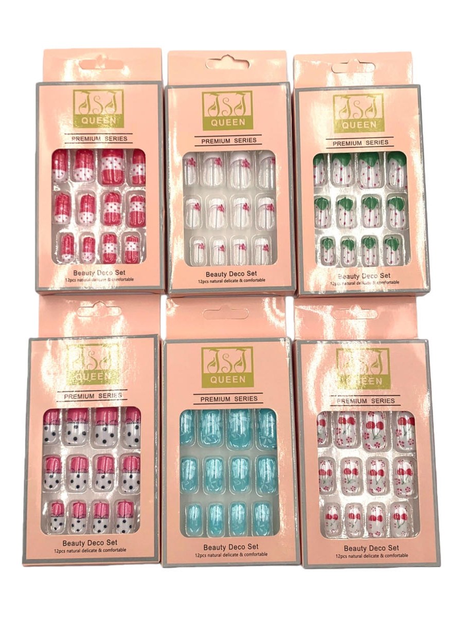 Kit 12 Unhas Postiças Decoradas Autoadesivas Francesinha
