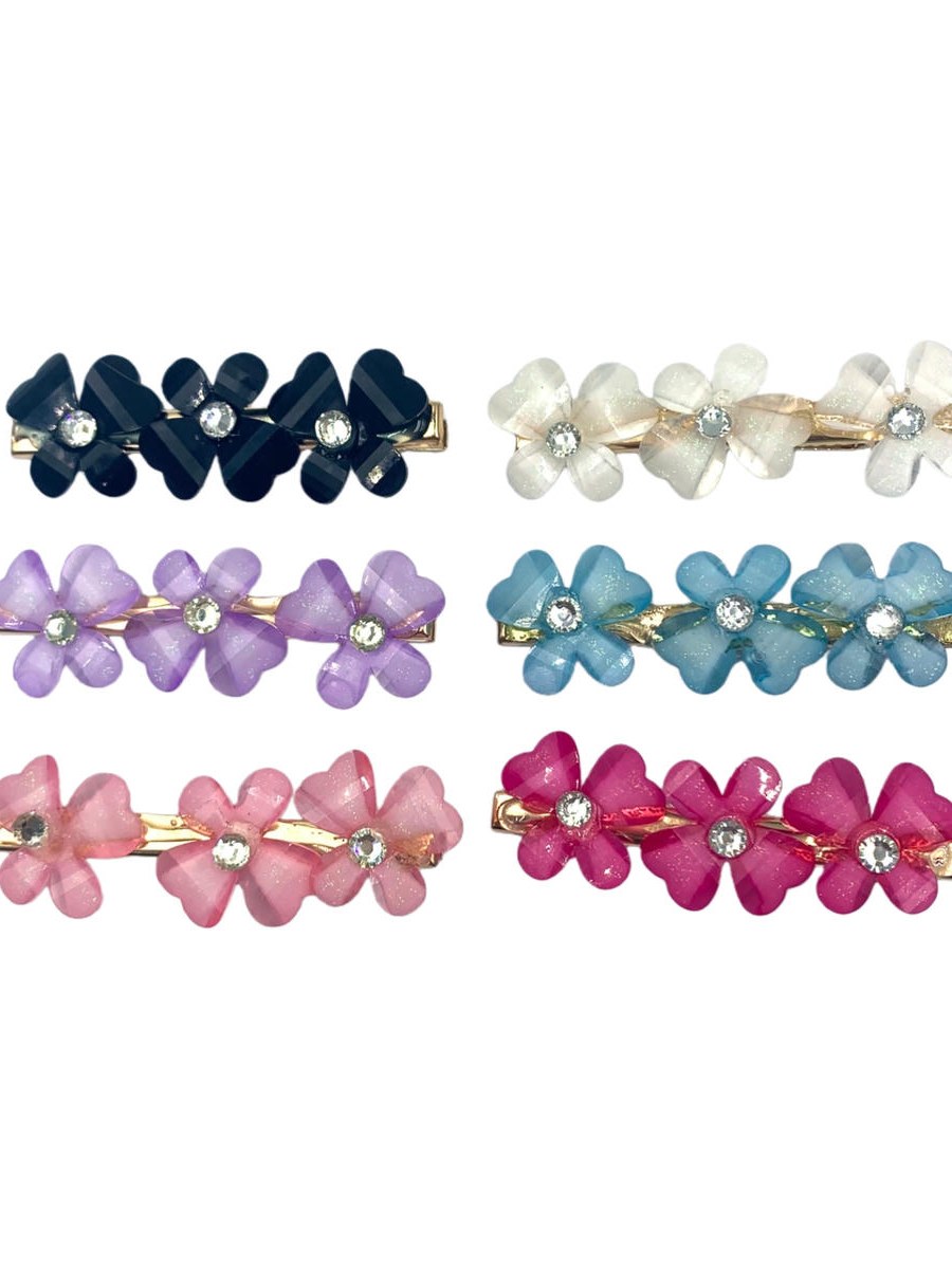 Presilha Cabelo Flor Acrílico Strass Enfeite Feminino Kit 12