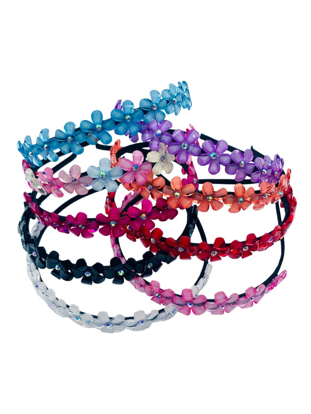 Kit 12 Tiara Cabelo Arco Fino Flor Acrilico Strass Menina