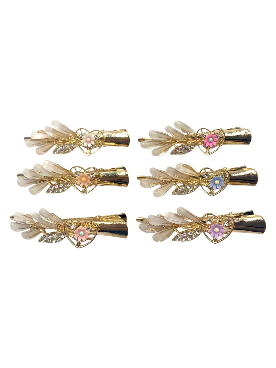 Presilha Cabelo Metal Strass Flor ou Coração Enfeite Kit 12