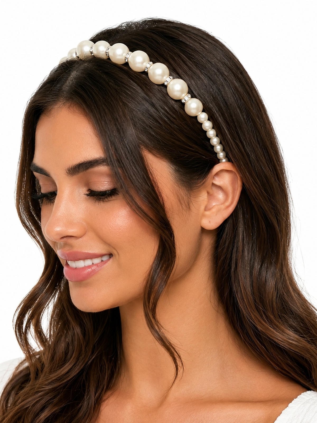 Tiara de Cabelo com Perolas e Strass Feminino Kit 12 Peças