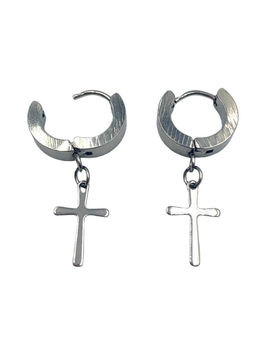 Brinco Argola Articulada Cruz Aço Inoxidável Furo Kit 12