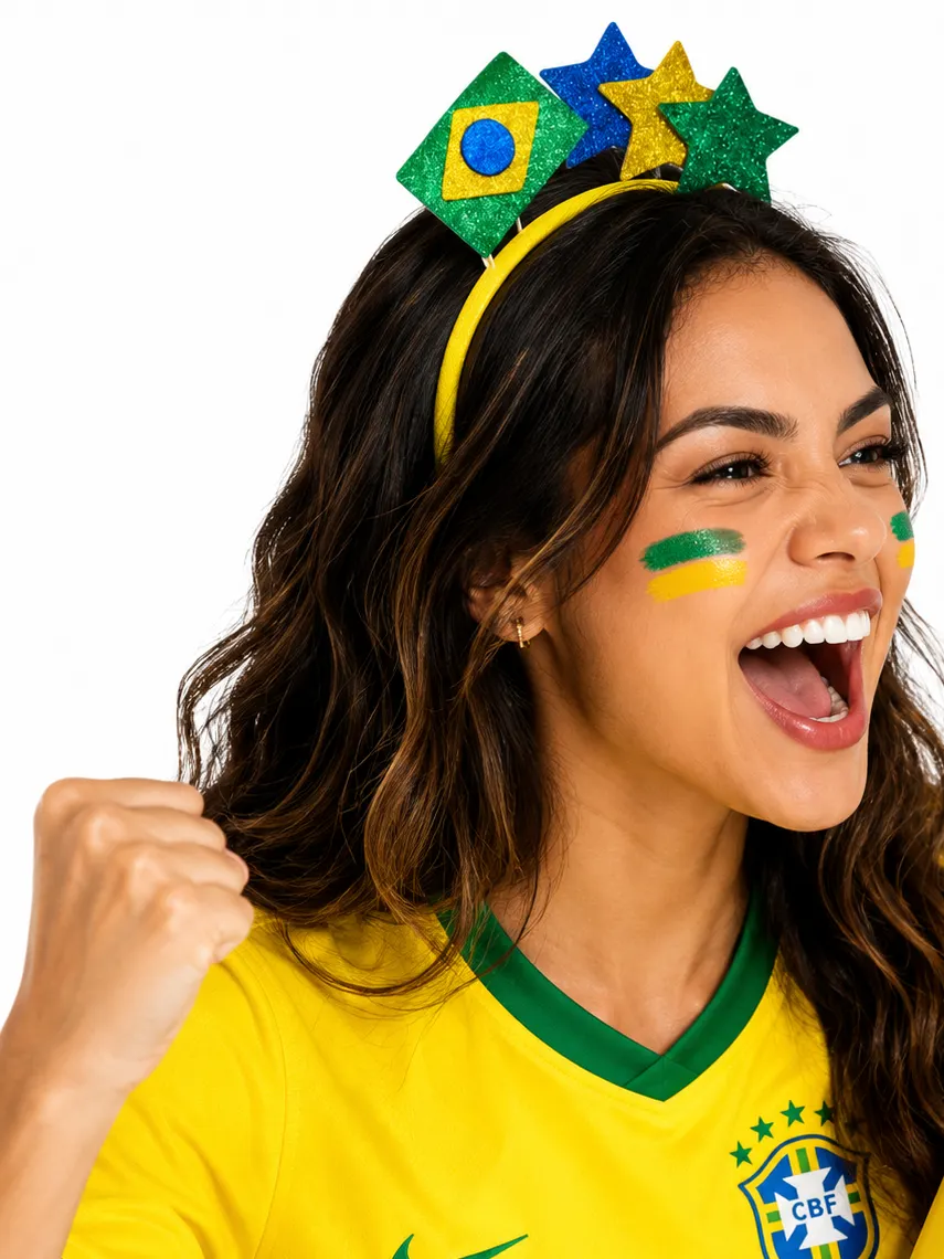 Tiara Arco Cabelo Torcida Brasil Copa Festa Glitter Kit12U