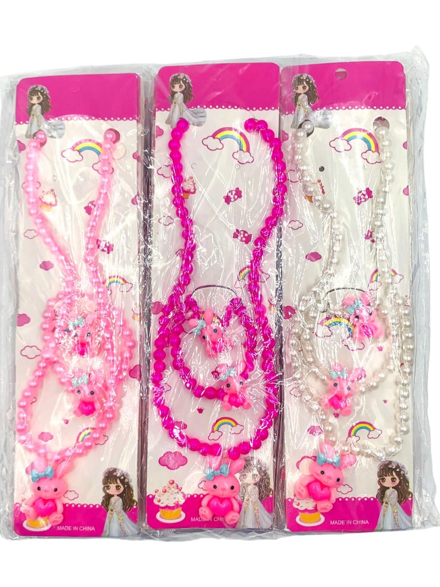 Conjunto Colar Pulseira Anel Infantil Desenho Animado