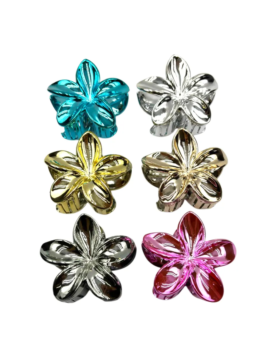 Kit 12 Piranha Plástico Flor Metalizada Brilhante Sortida