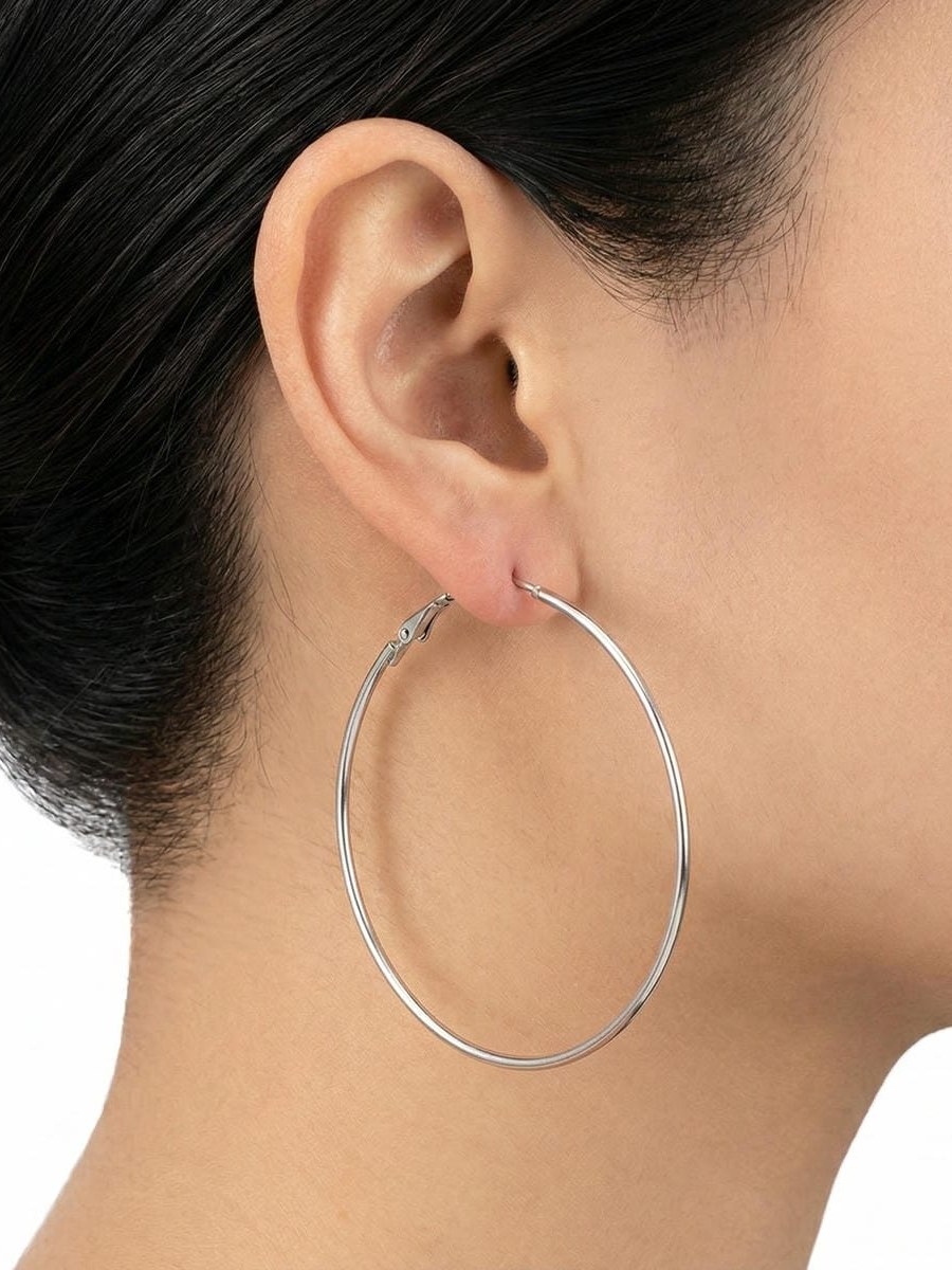 Brinco Argola Lisa Prata Feminino Cartela 12 Pares (7 CM)