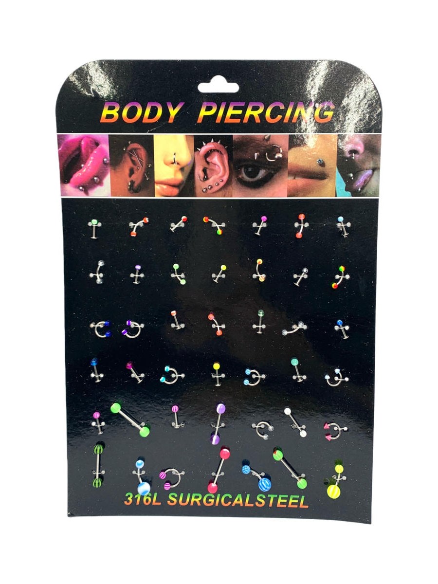 Kit Body Piercing Sortido Sobrancelha Orelha Aço 42 Peças