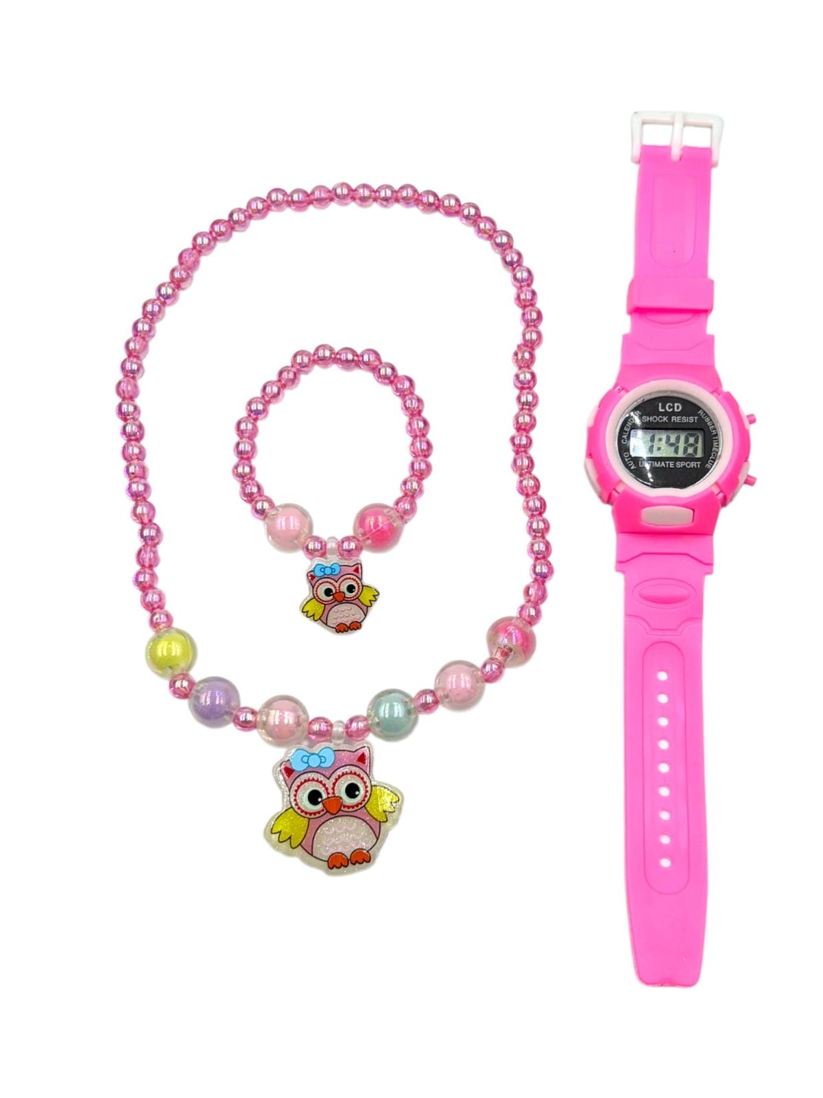 Relogio Digital Colar Pulseira Infantil Kit 3 Peças