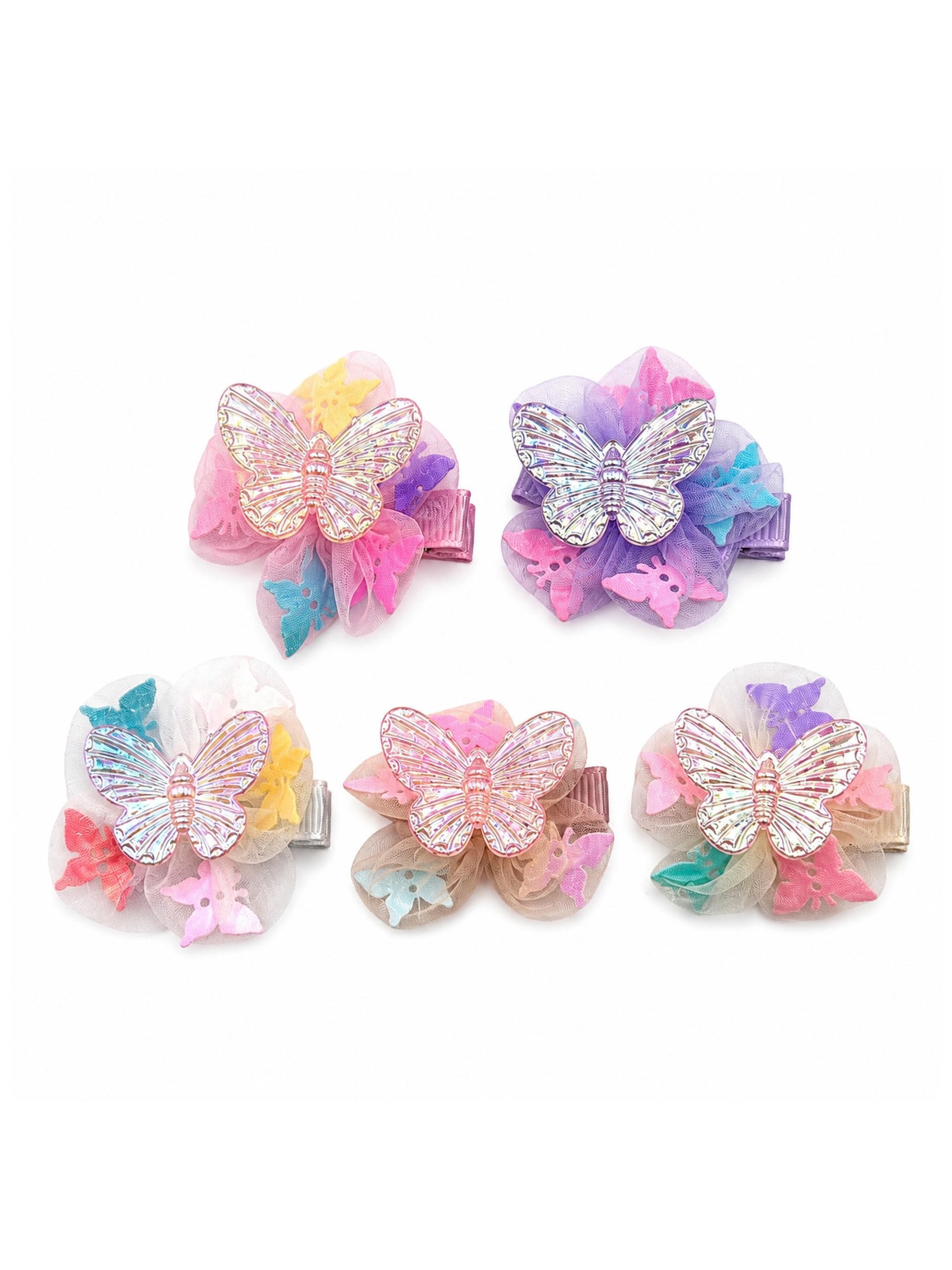 Kit 60 Bico de Pato Presilha Cabelo Flor Borboleta Infantil