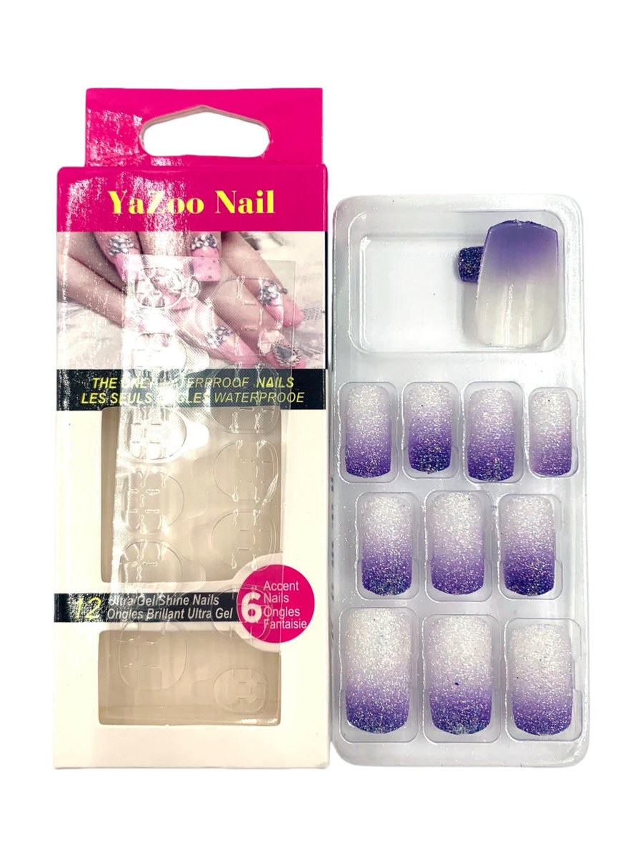 Kit 12cxs Unhas Postiças Decoradas Glitter Degradê Quadrada