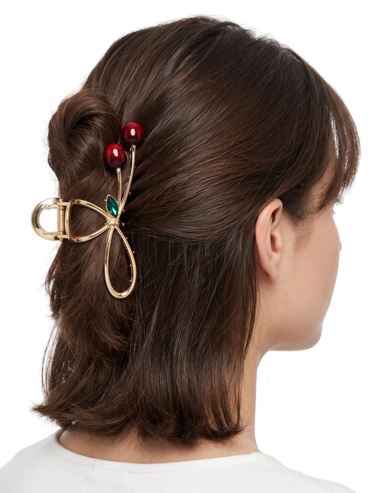 Kit 12 Piranha Cabelo Presilha Metal Cereja Dourada