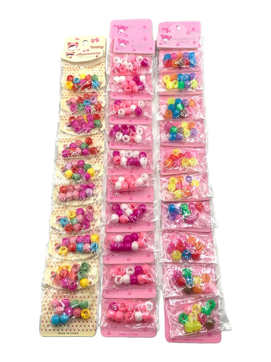 Kit 100 Miçangas de Cabelo Presilha Colorida Infantil