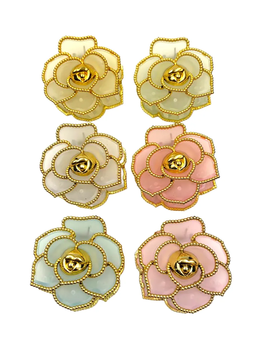 Kit 12 Piranha Presilha Cabelo Flor Borda Dourada Sortida