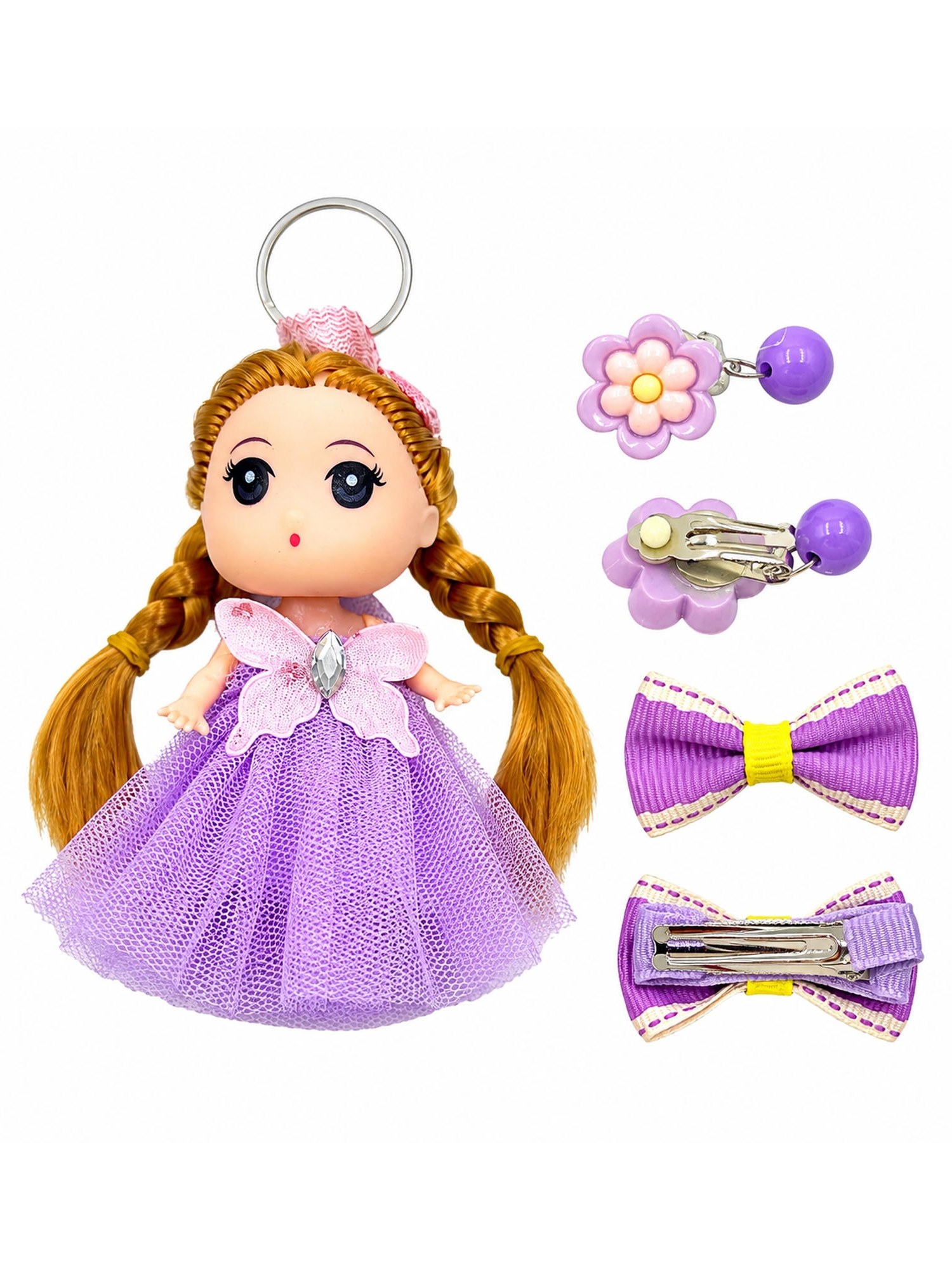 Kit Bolsa Infantil Boneca Chaveiro Bico Pato Brinco Pressão