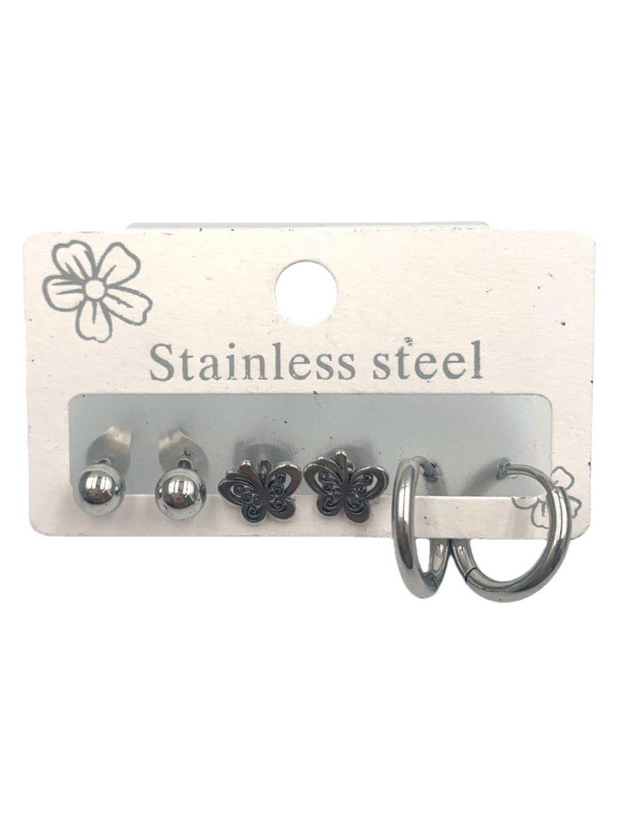 Brinco Aço Inox 3 Pares Furo Modelos Sortidos Kit 12
