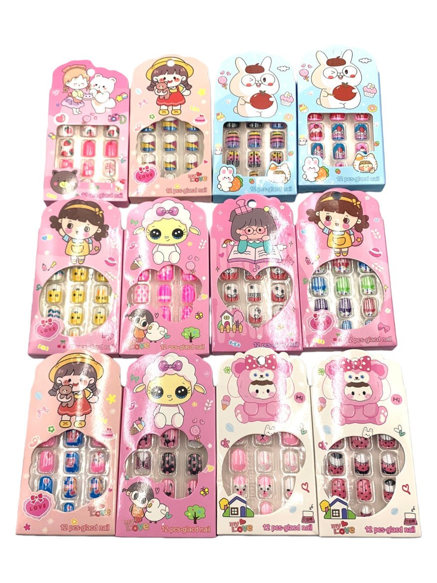 Kit 12cx Unhas Postiças Infantil Desenho Animado Fofa Menina