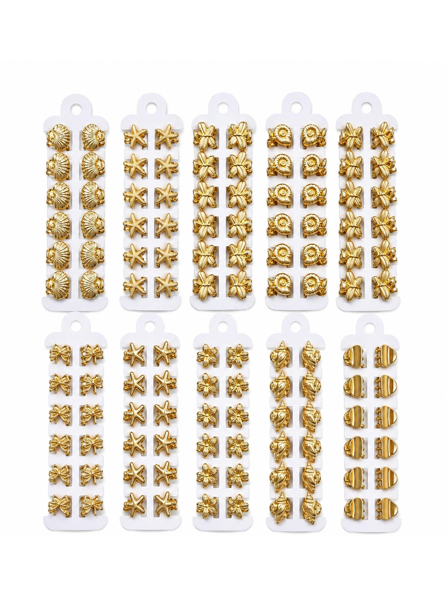 Piranha Metalica Dourada Cabelo Concha Estrela P Kit 12Peças