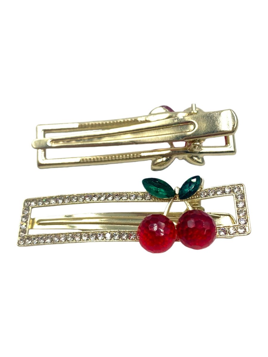 Presilha Cabelo Bico de Pato Cereja Strass Kit 12