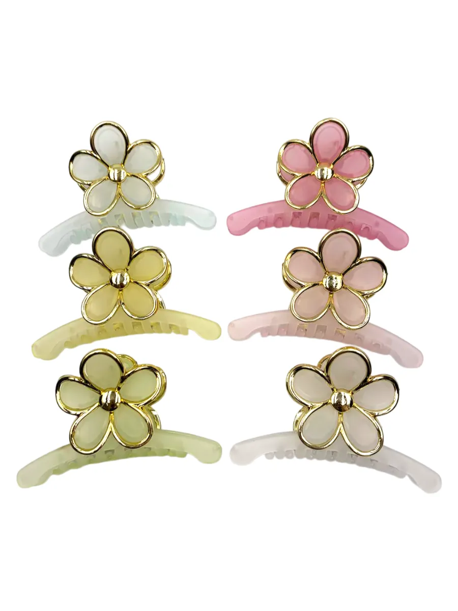 Kit 12 Piranha Cabelo Coração Flor Dourado Sortida