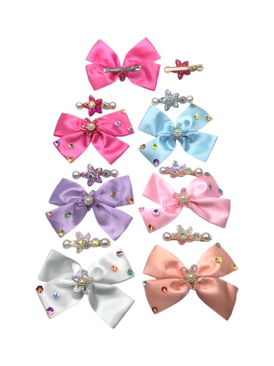 Presilha Cabelo Bico de Pato Laco Cetim Strass Kit 24