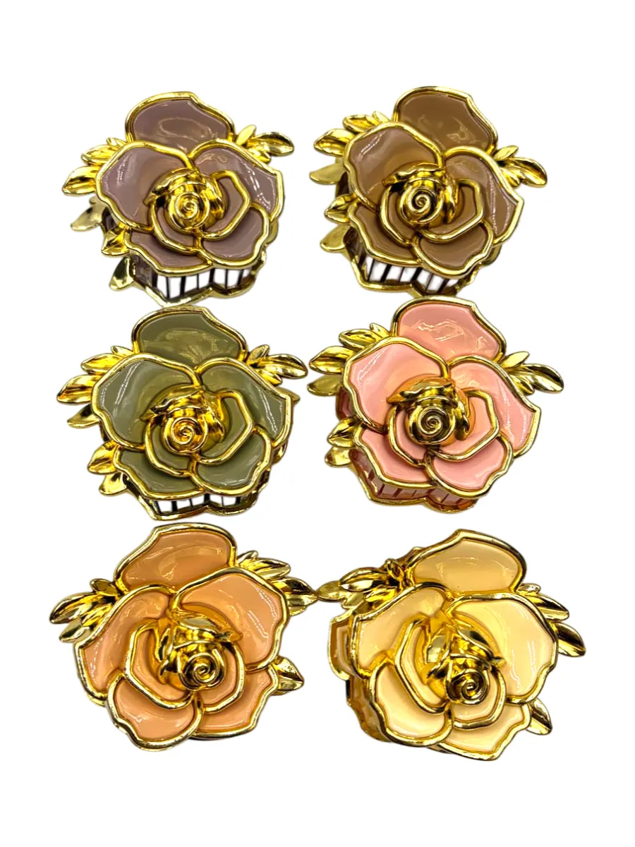 Kit 12 Piranha Cabelo Flor 3D Resina Dourada Sortida