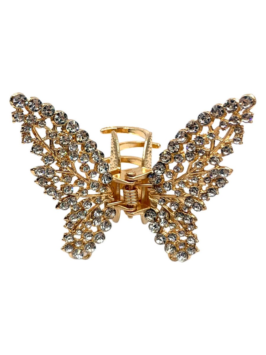 Kit 12 Piranha Cabelo Grande Metal Strass Borboleta Presilha