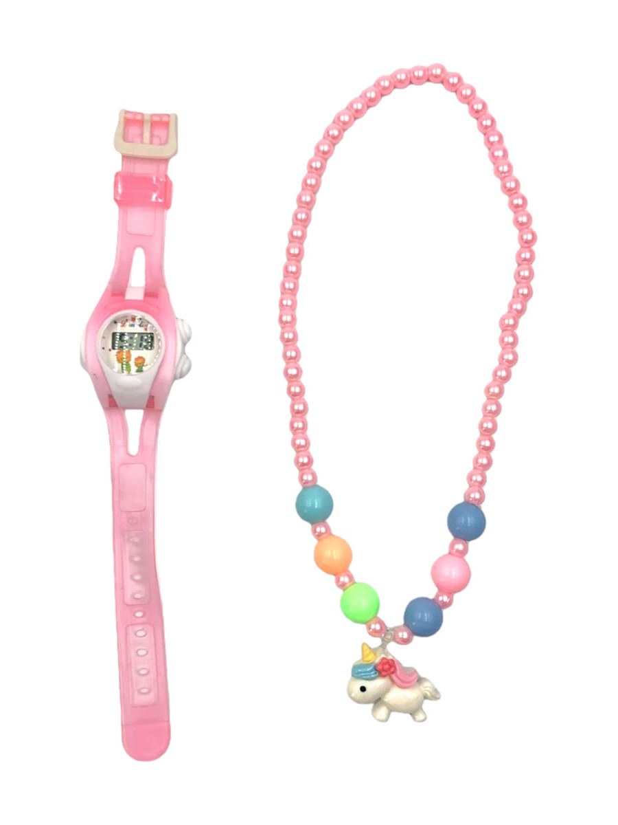 Relogio Digital Infantil Menina Colar Pingente Kit 2