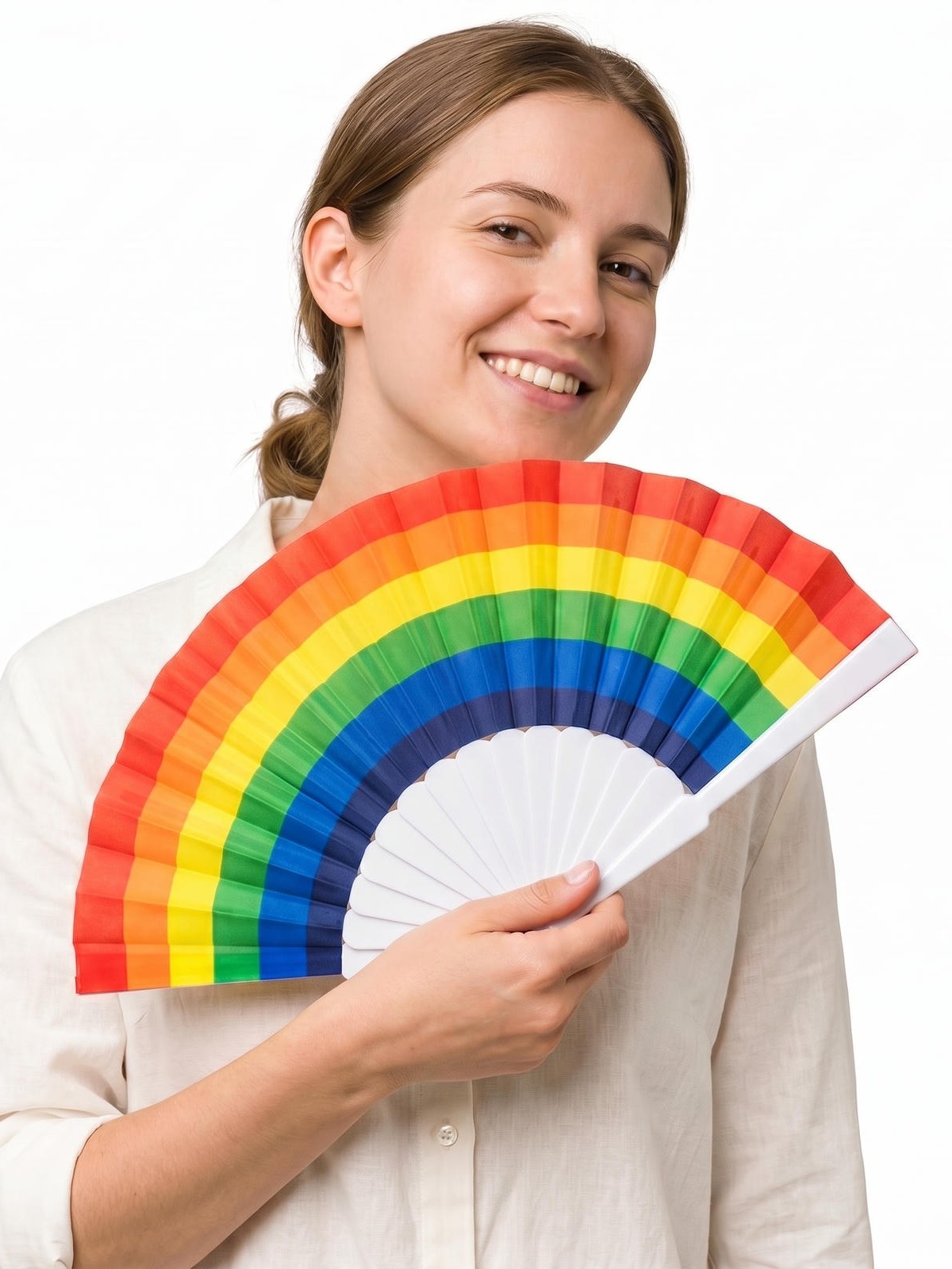 Leque de Mão Dobrável Arco-íris Colorido Pride Kit 12 Peças