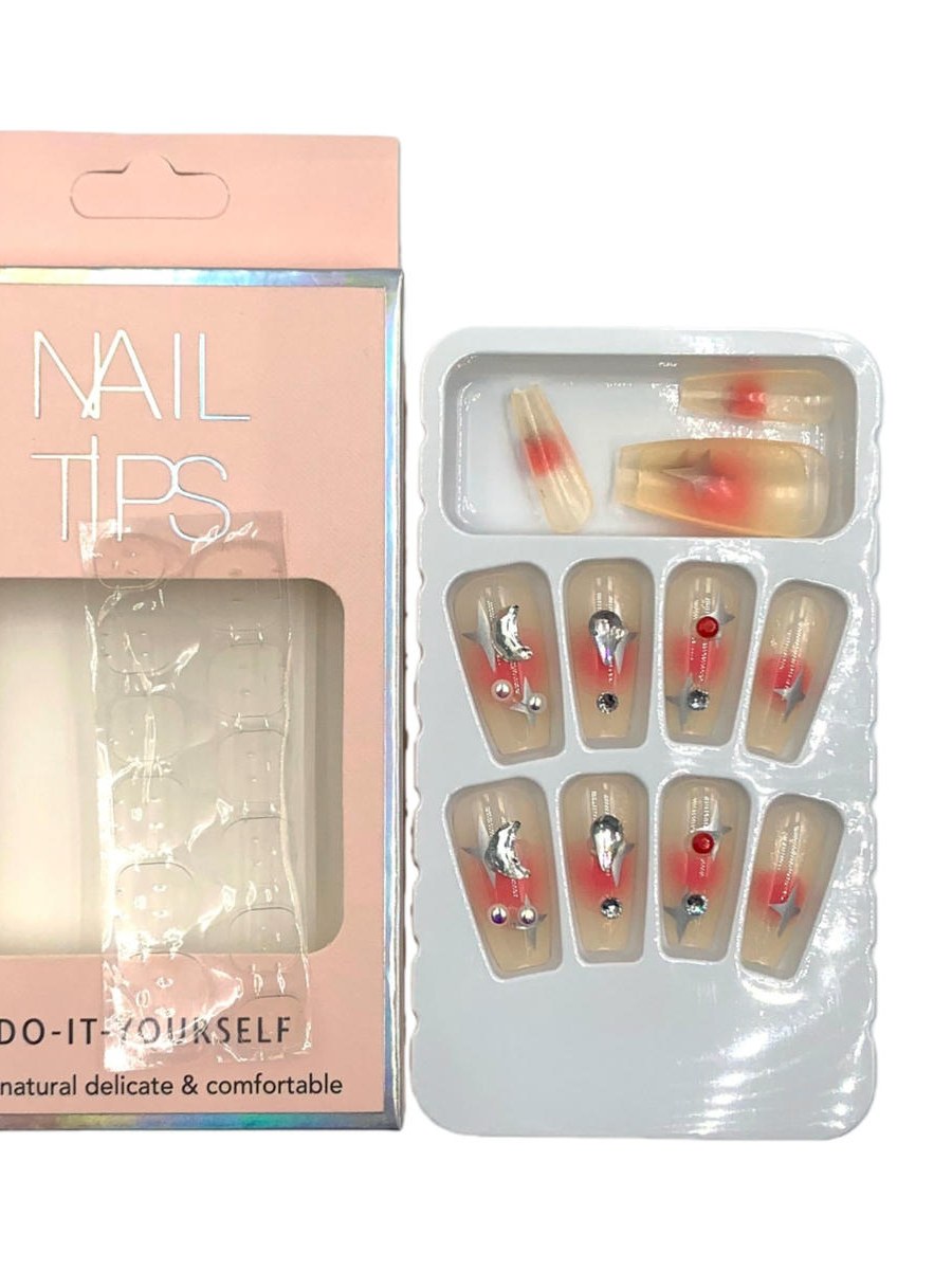 Unhas Posticas Decoradas Pedrarias Adesivo Kit 12
