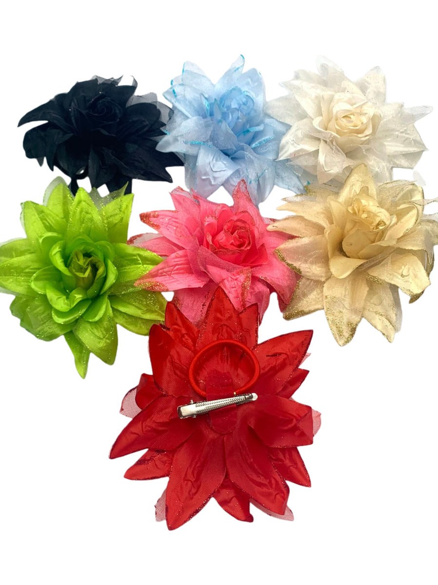 Presilha com Rabicó de Flor Enfeite Cabelo Feminino Kit 12