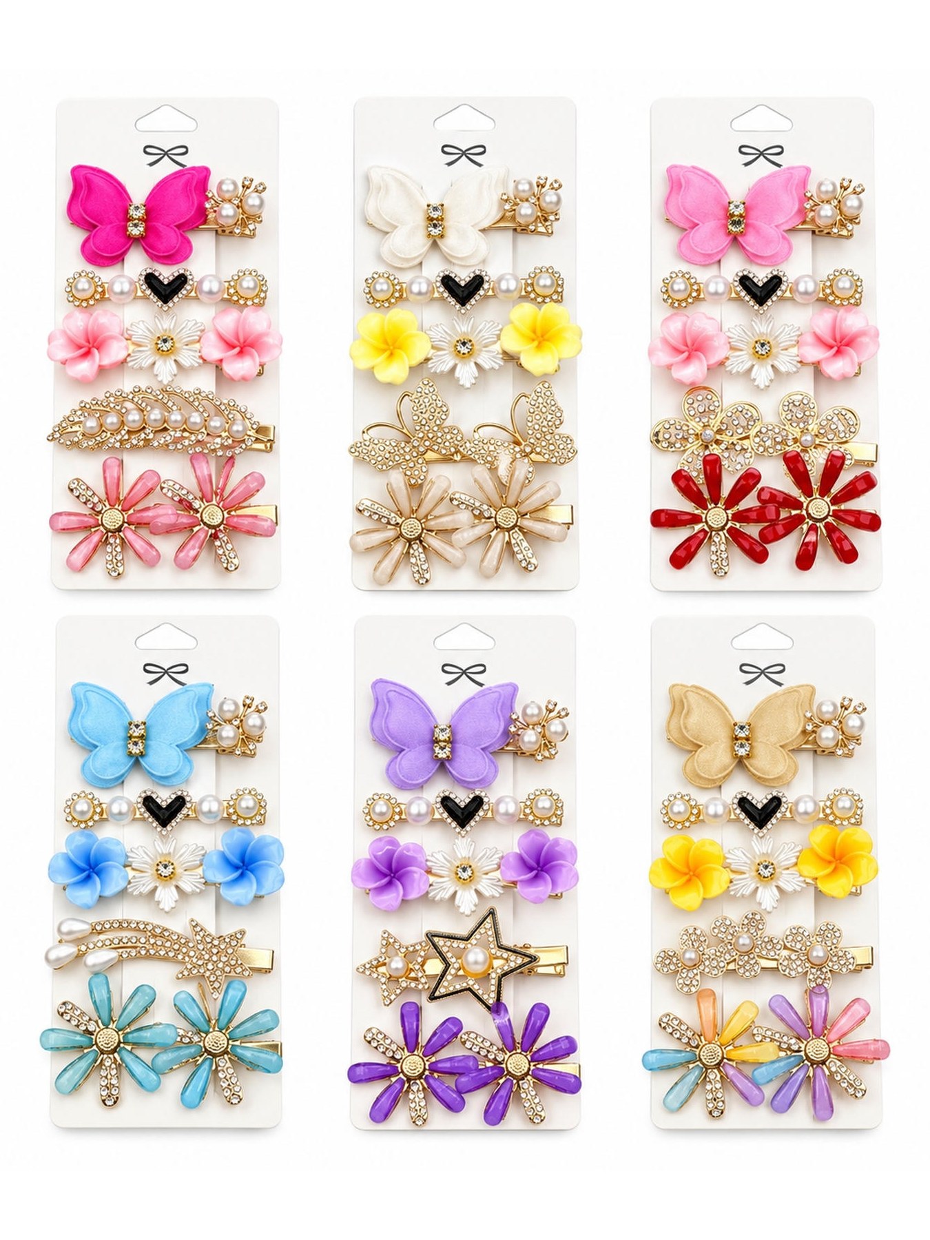 Kit Presilha Bico de Pato Cabelo Flor Borboleta Strass 60pçs