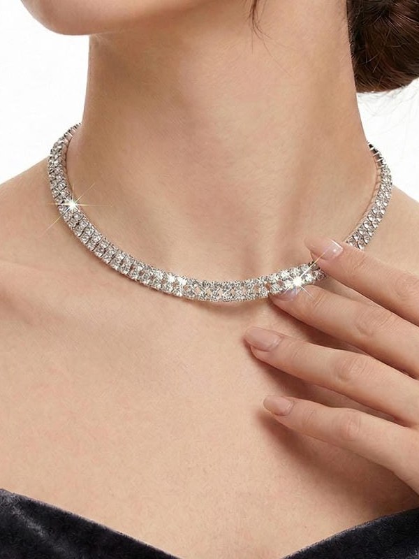 Colar Choker Strass 3 Fileiras Brilhante Luxo Festa Noiva