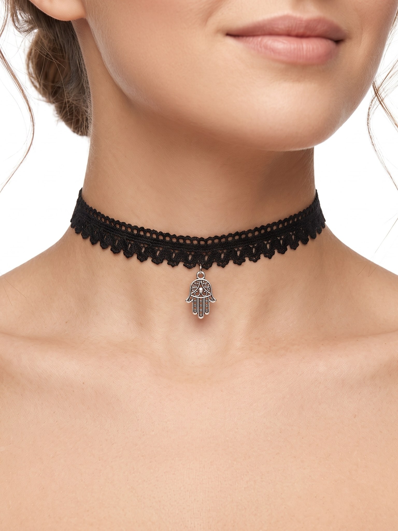 Colar Choker Renda Preta Pingente Sortido Cartela 12 Peças
