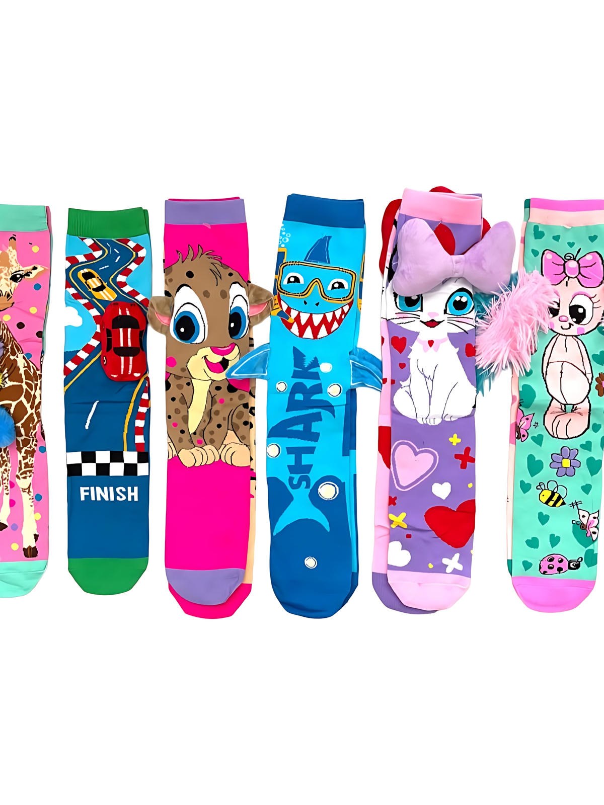 Meia Maluca Infantil Divertida Aplique 3D Pelucia Kit 12