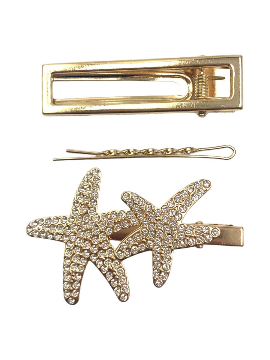 Kit Presilhas e Grampo Cabelo Dourado Strass Perola 36 Pecas