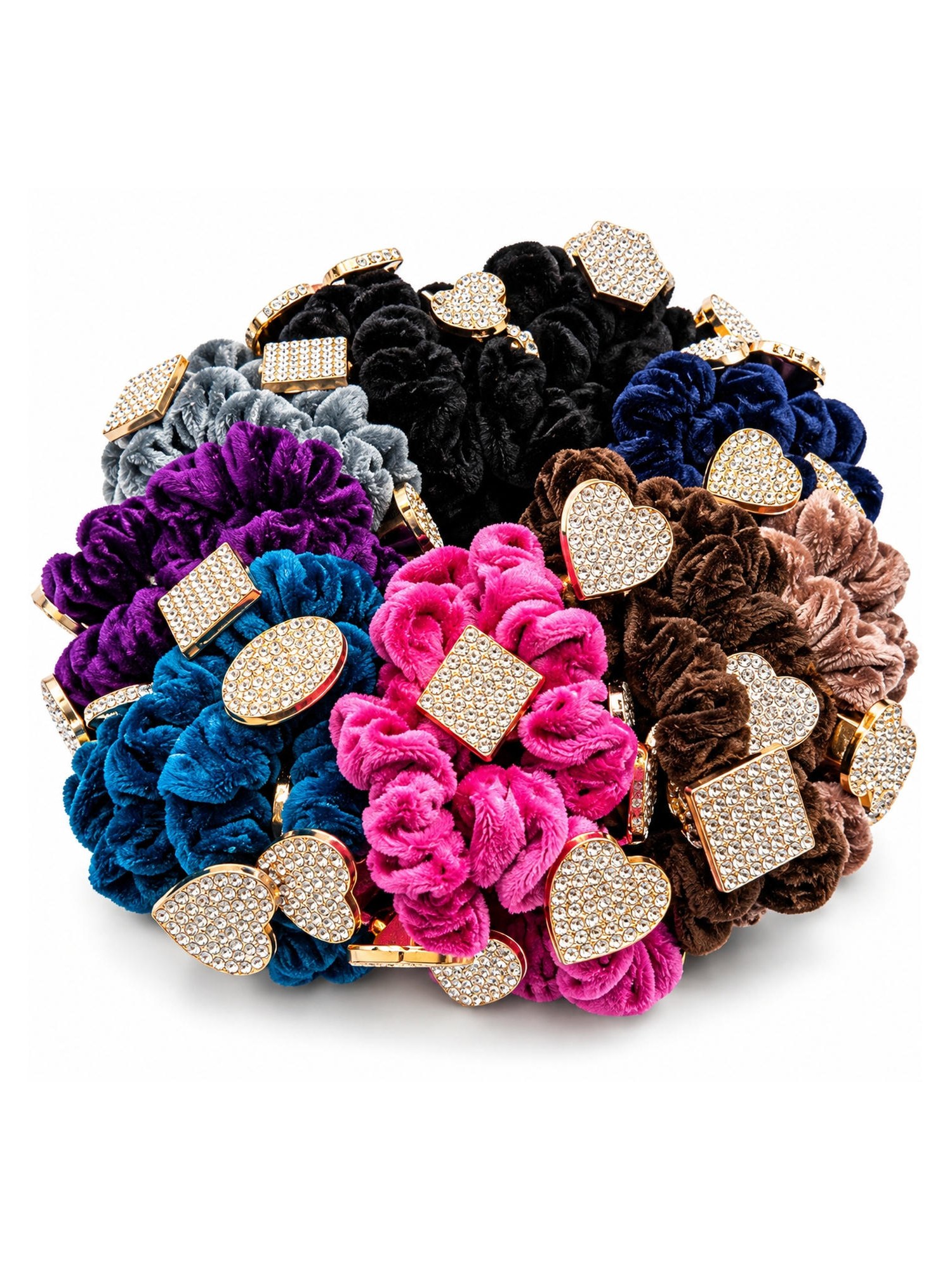 Kit 100 Xuxinha de Veludo com Strass Elástico Cabelo