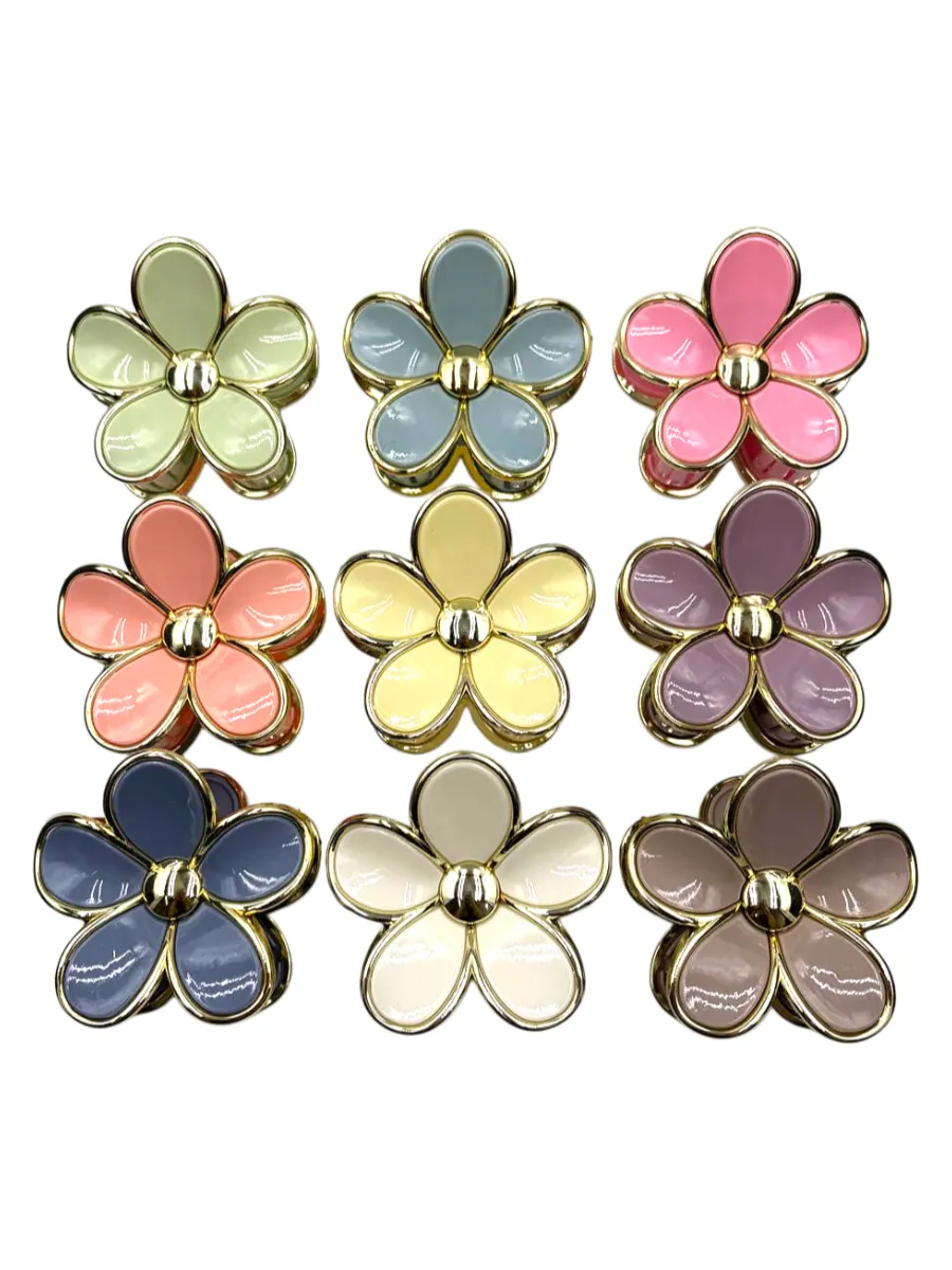 Kit 12 Piranha Plástico Flor Redonda Resina Dourada Sortida