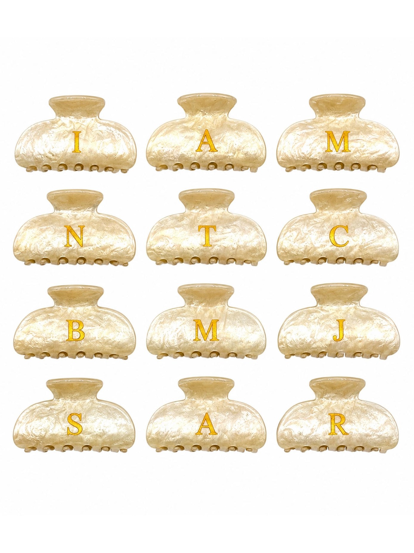 Kit 12 Piranha Letra Inicial Creme Marmorizada Acrílico 8cm