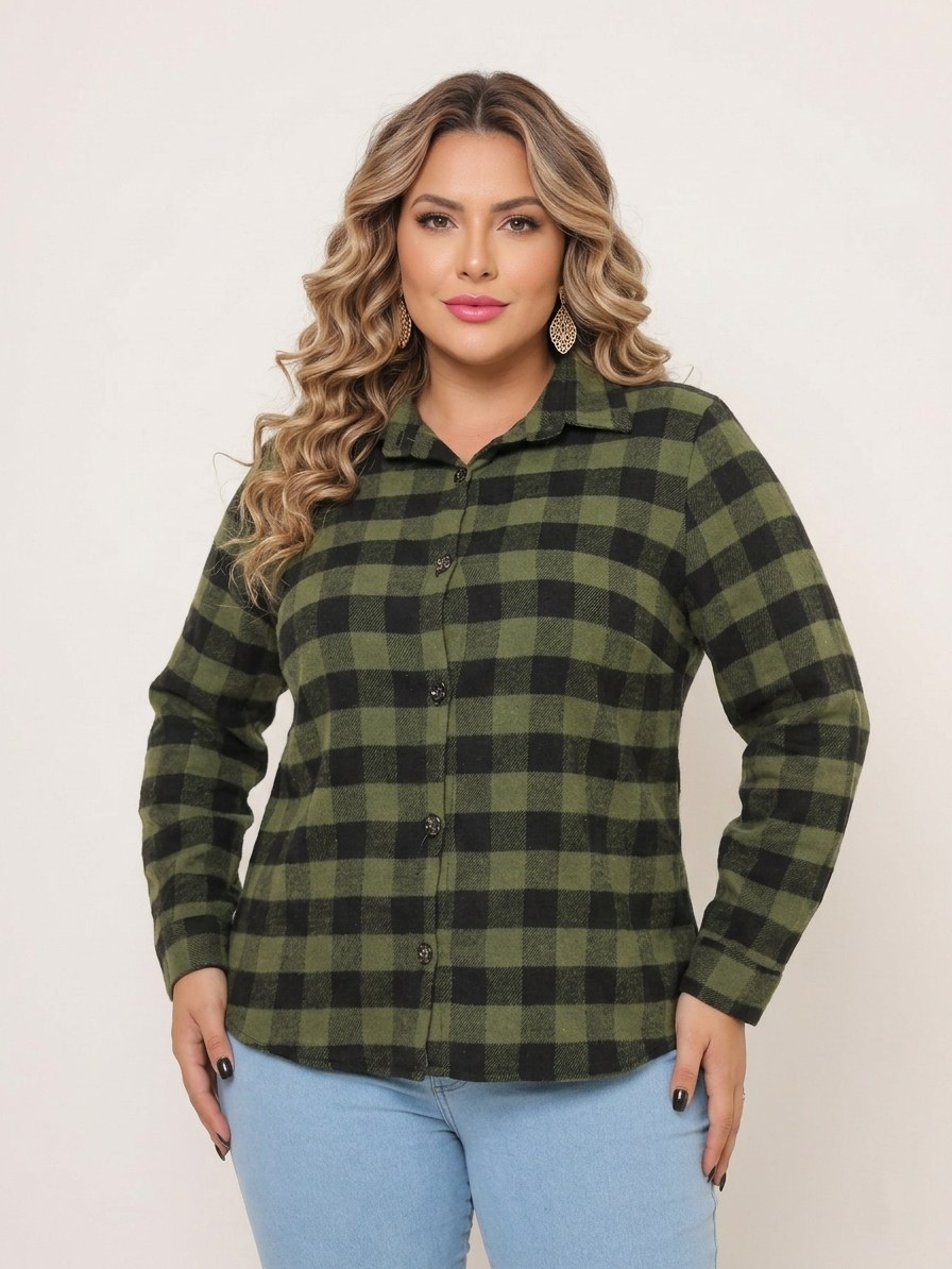 (Blusa Xadrez Plus Size Feminina)**