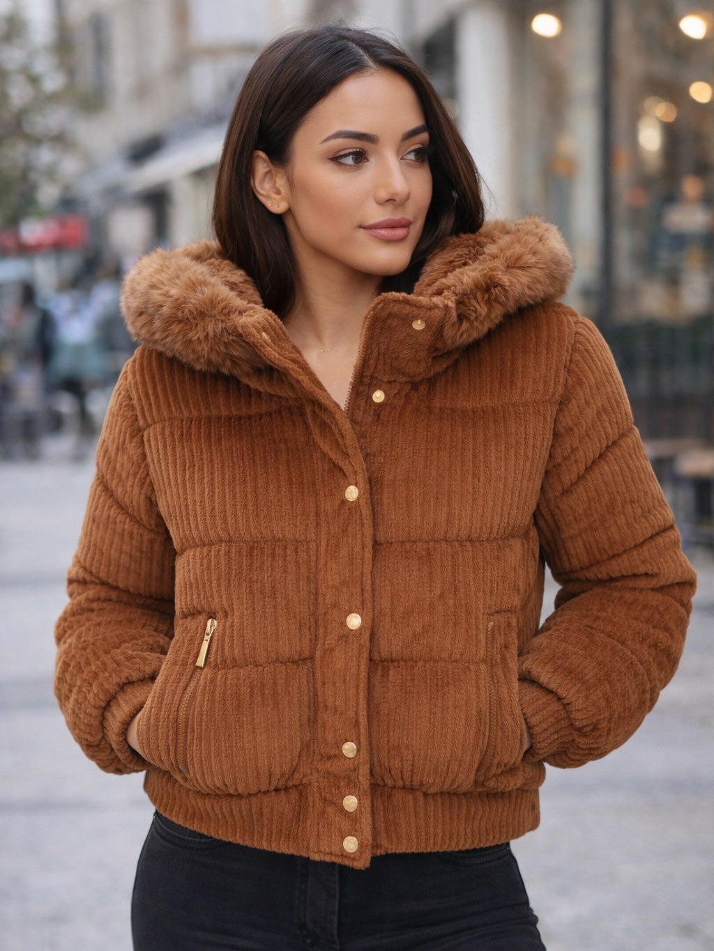 Jaqueta feminina em veludo cotêle