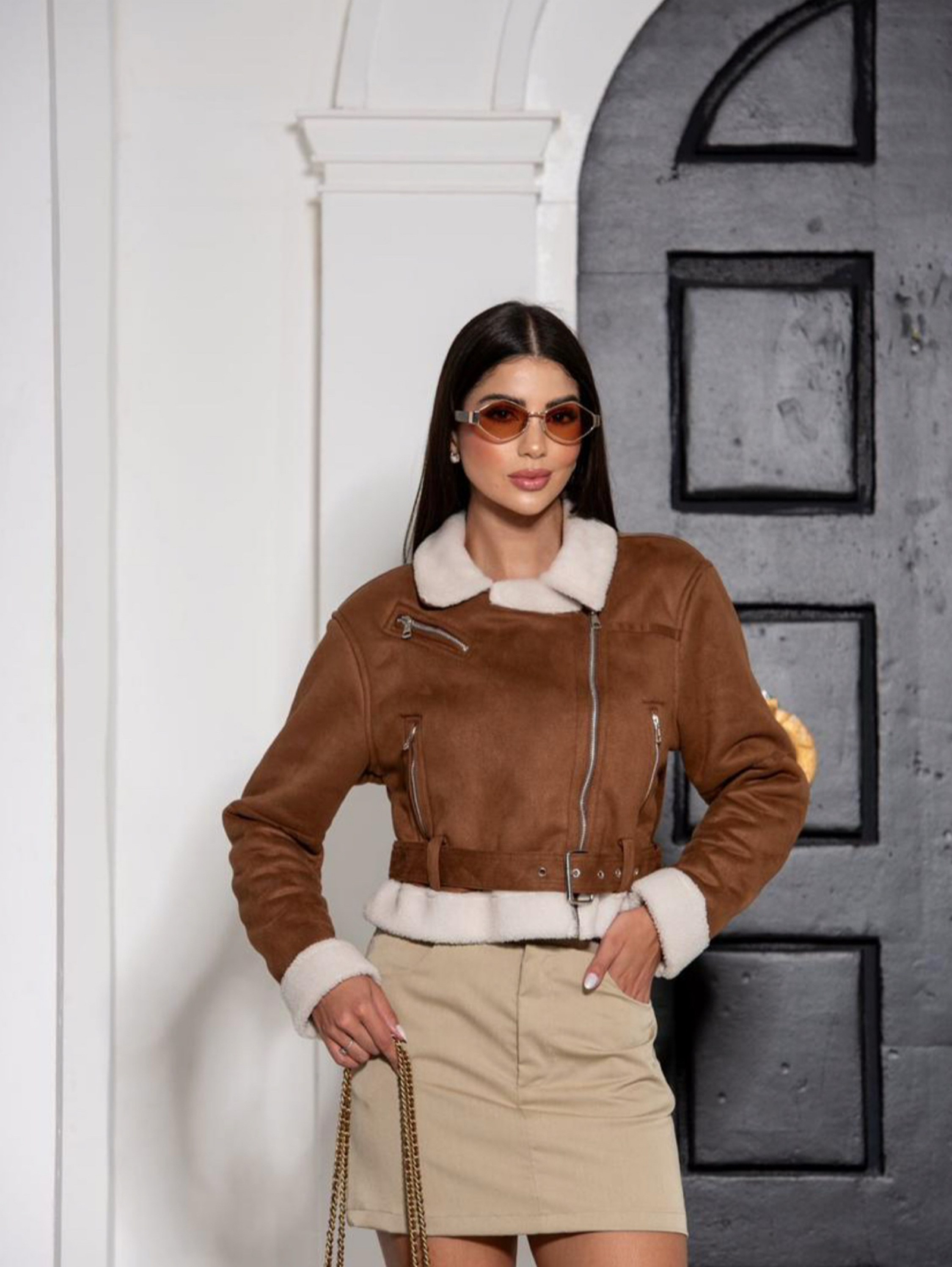 Jaqueta suede feminina forrada elegante