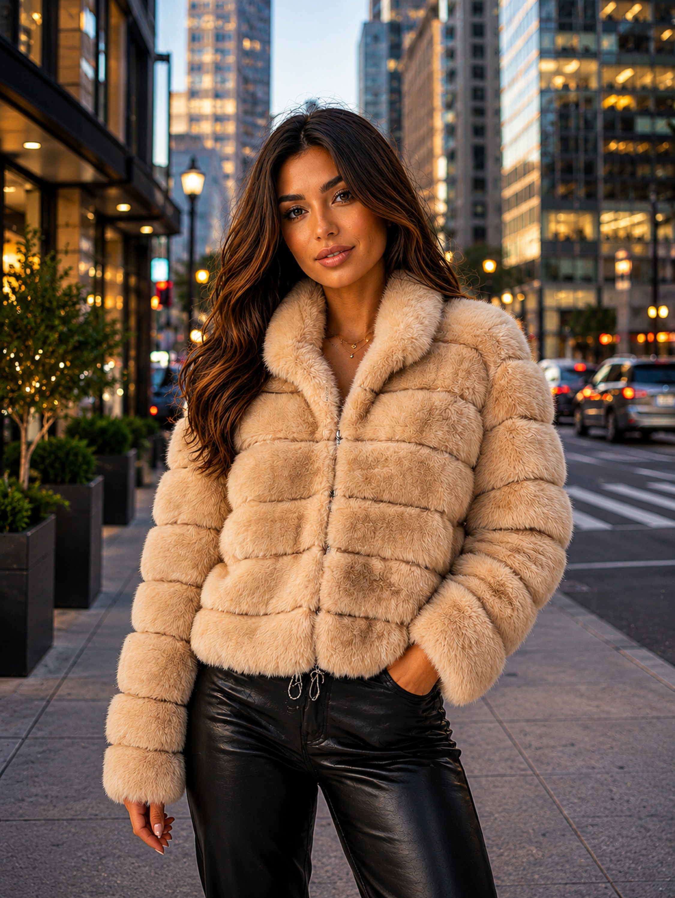 Puffer em pelucia feminina elegante