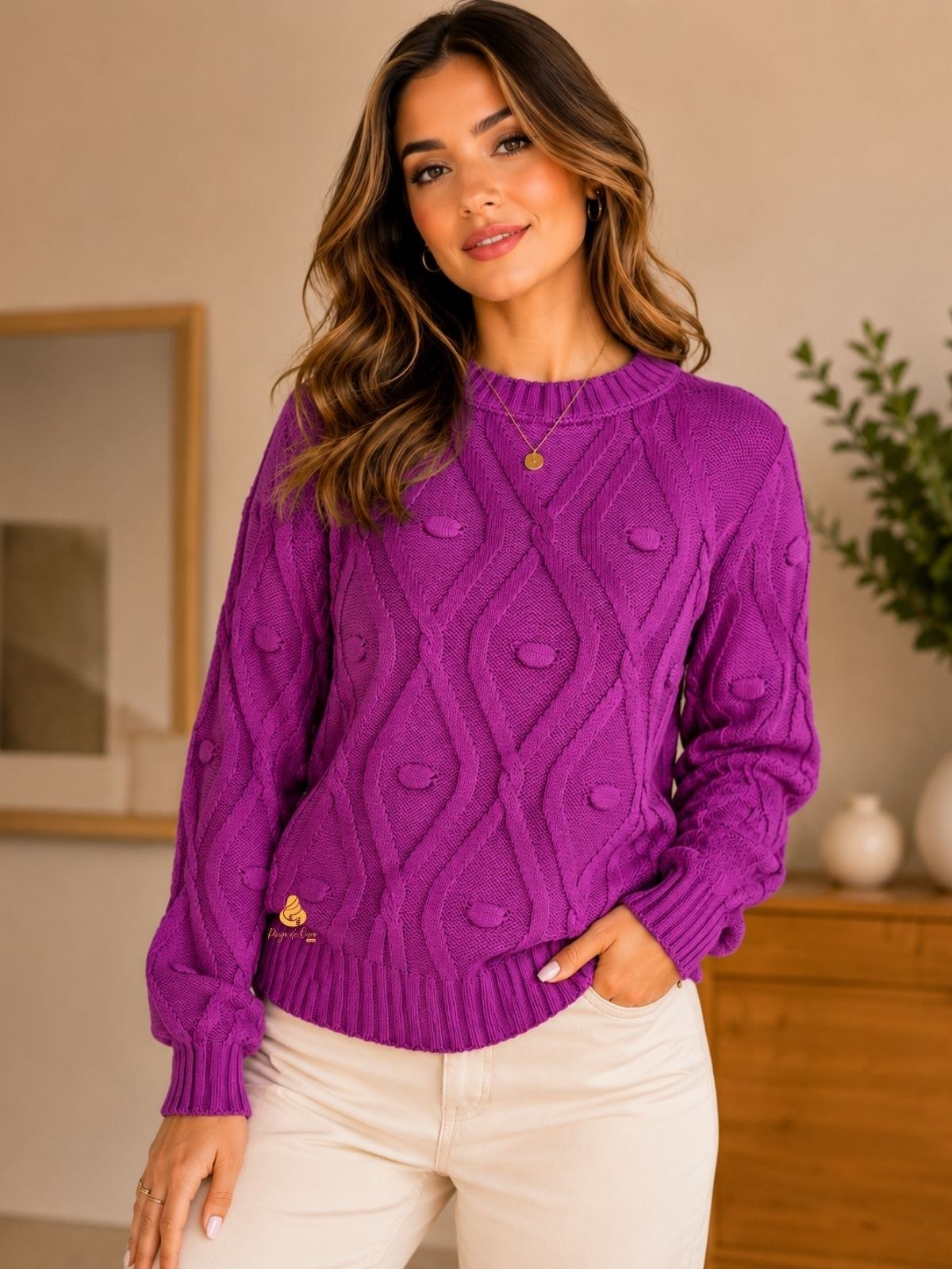 Blusa de tricô detalhe pompom