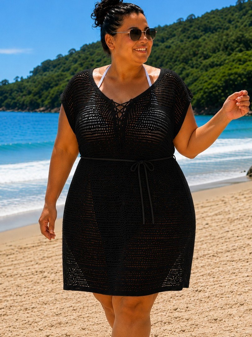 Saida de praia Plus size decote v lisa
