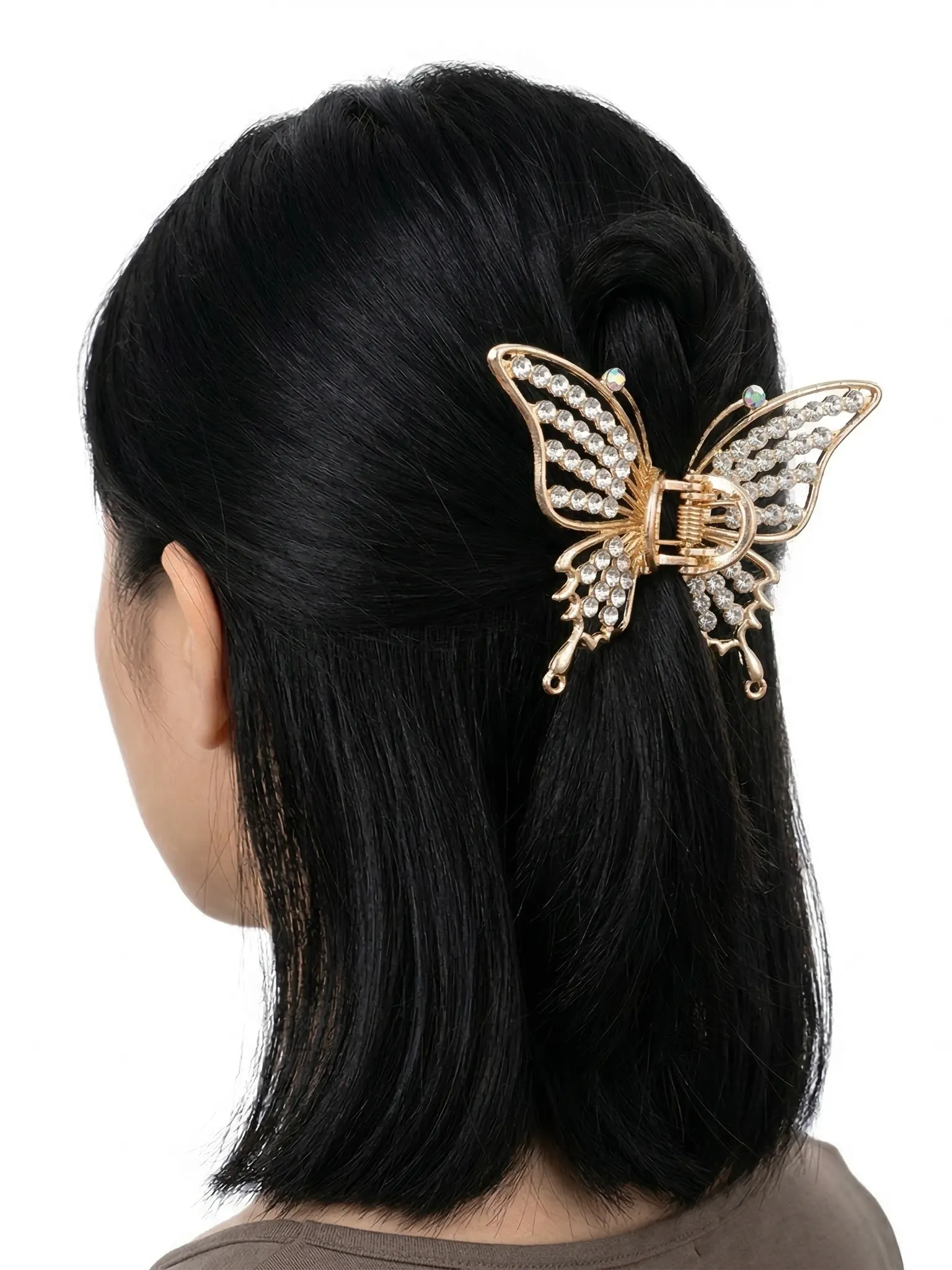 Piranha Cabelo Grande Metal Strass Borboleta Kit 12 Peças