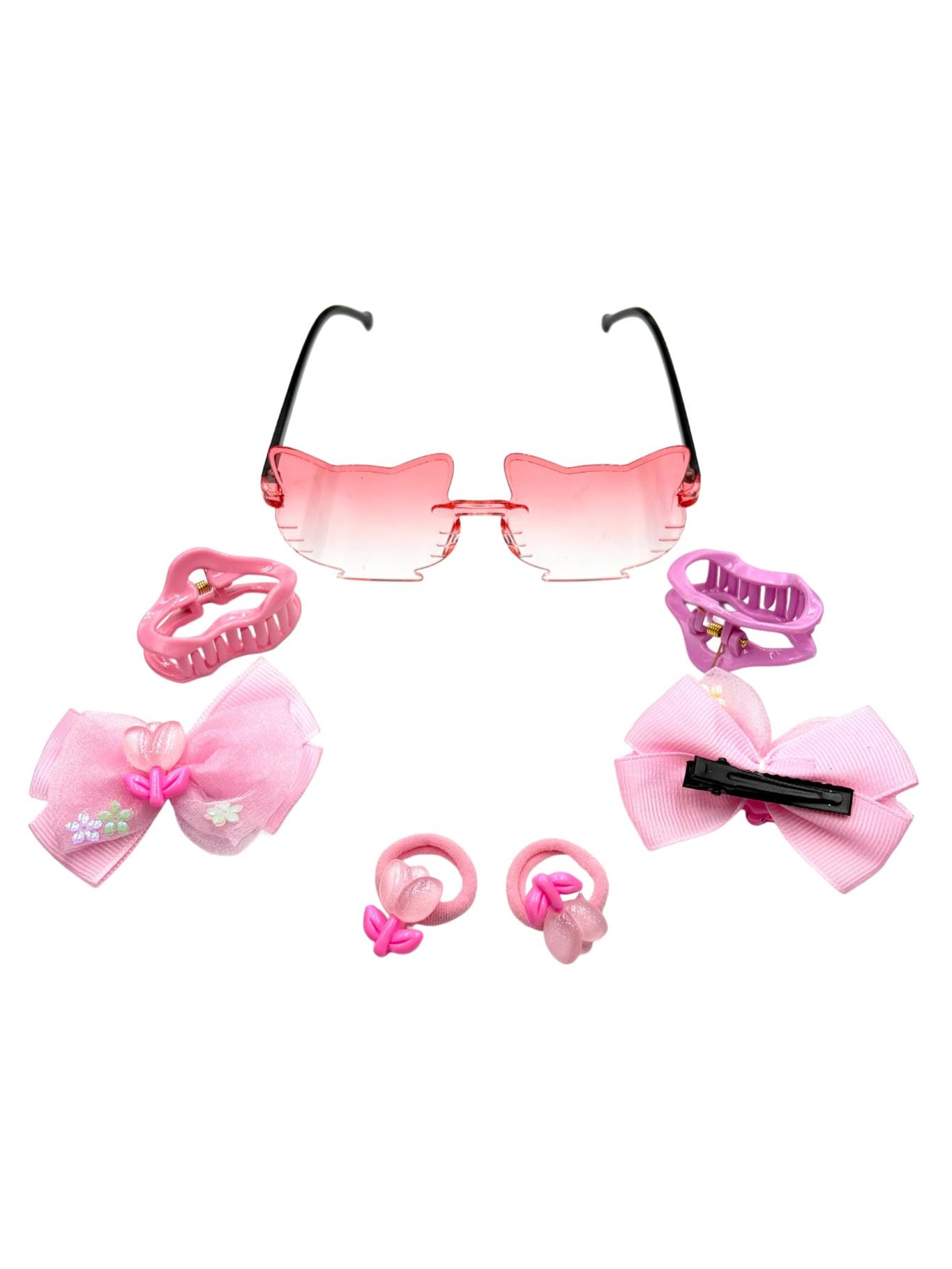 Kit 7PC Acessório Infantil Menina Óculos Laço Piranha Rabicó