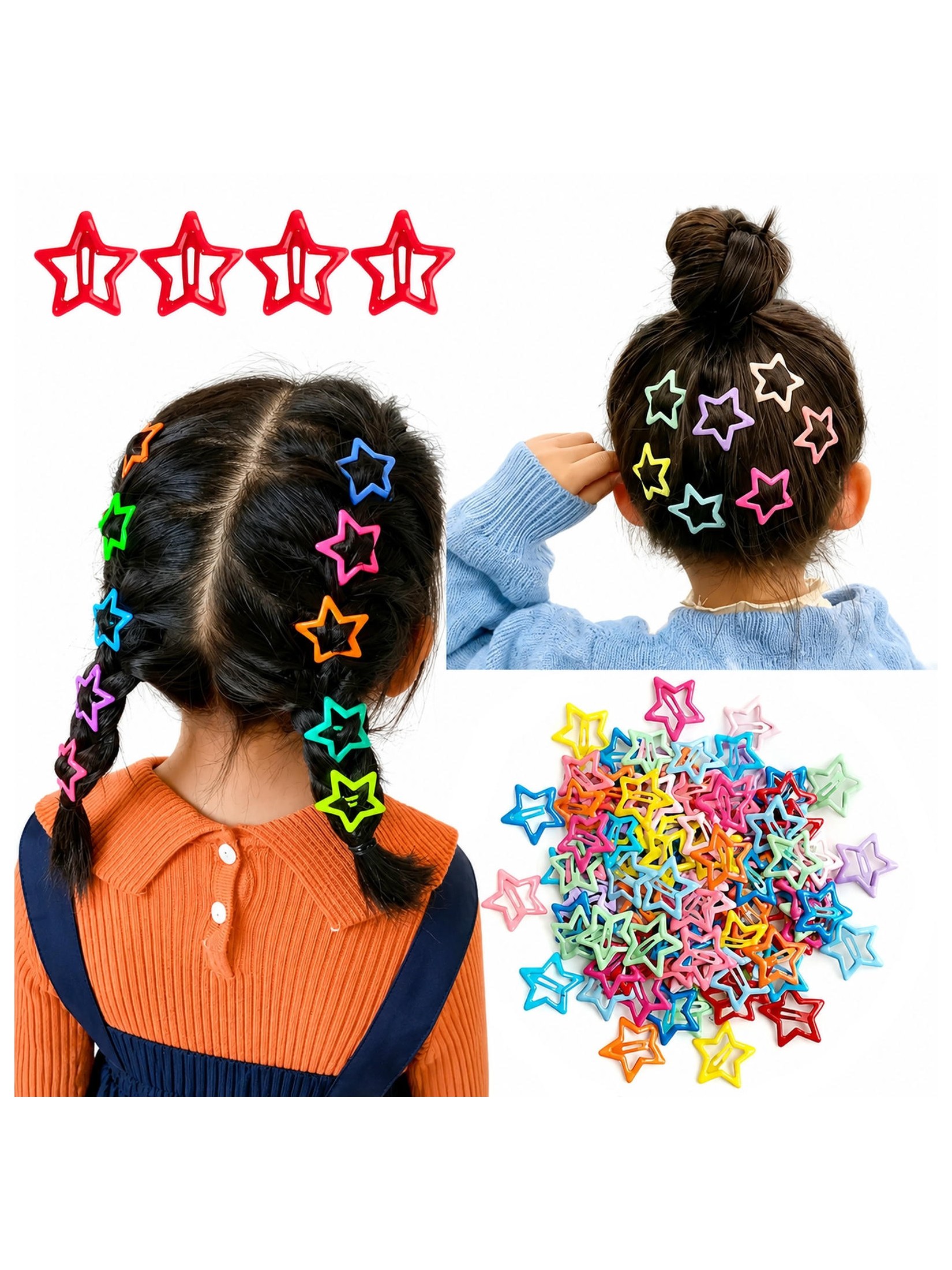 Kit 180 Presilha Tic Tac de Cabelo Estrela Penteado Infantil